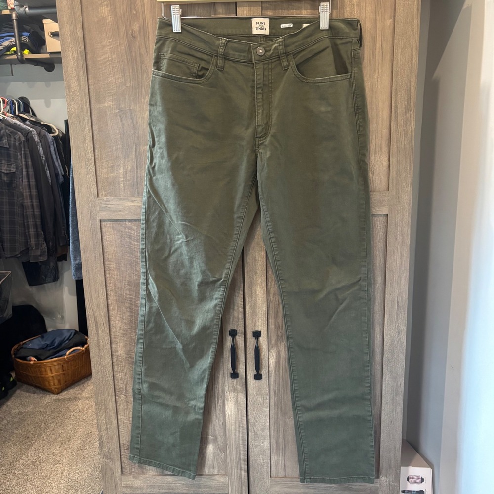 Flint and Tinder 365 Pants Slim Fit Olive Green Chinos Mens 32x32